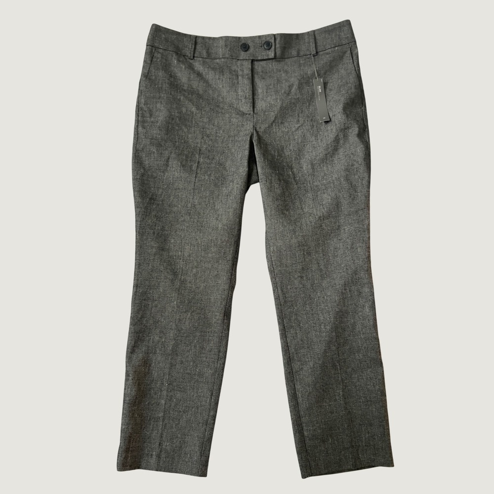 NWT Loft Slim Leg Pants Grey Textured Dress Trousers Size 14